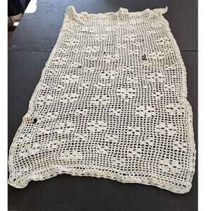 Vintage white rectangle Handmade crochet table runner NEEDS REPAIR and SAVING